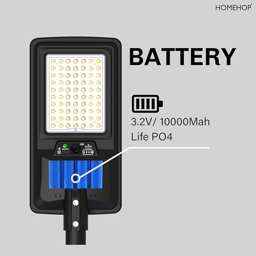 Image of Homehop Solar Light Outdoor Home Garden 150W Wireless LED Street Night Lamp | Solar Street Light Outdoor Wall Automatic Waterproof Motion Sensor for Yard, Pathway and Road with Pole (Warm,10000mAh, ABS)