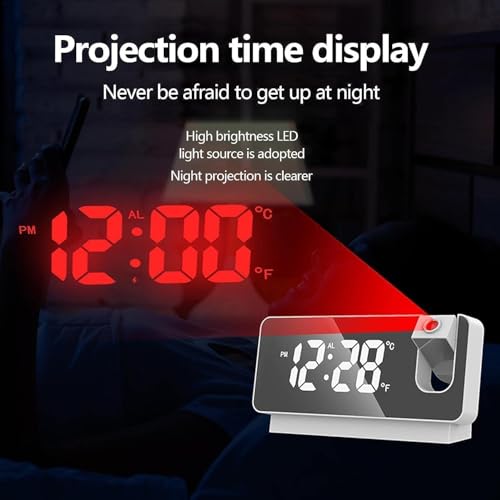 Image of Projector LED Display Digital Projection Mute Mirror USB Office Clock with 180 Projector for Bedroom Digital Temperature Display Clock