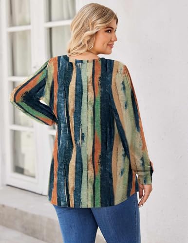 Image of IN'VOLAND Womens Plus Size Shirts V Neck Puff Long Sleeve Tops | Loose Fit, Dressy Casual Blouse, Pleated, Fall Outfits, Business Work TShirts, Basic Tees