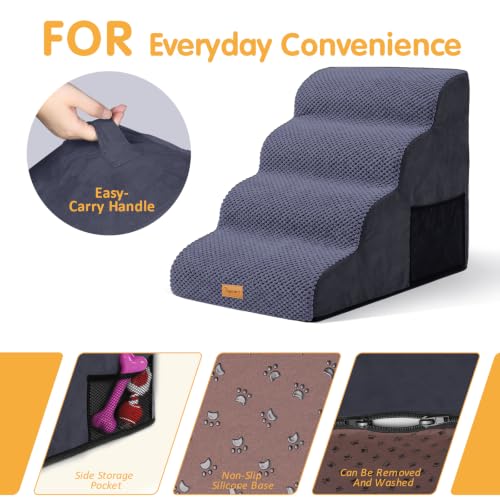 Image of Topmart High Density Foam Dog Steps 4 Tiers, Extra Wide Deep Pet Steps | Non-Slip Dog Stairs Ramp for Bed, Soft Foam Cat Ladder, Best for Older Injured, Older Pets, Cats with Joint Pain