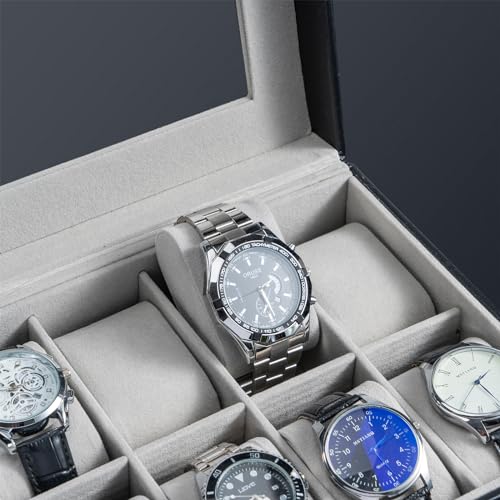 ProCase 10-Slot Watch Box with Drawer and Glass Lid - Black