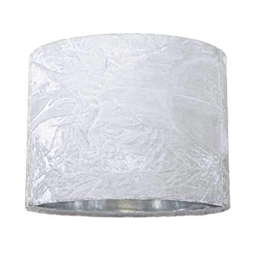 Modern and On-Trend Arctic White Crushed Velvet Fabric 8" Table or Pendant Circular Drum Lampshade with Shiny Silver Inner - 40watt Maximum | Perfect for Residential or Commercial by Happy Homewares