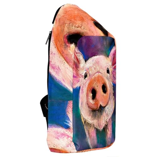 Mochila cruzada unisex multicolor con divertido estampado de cerdo 4