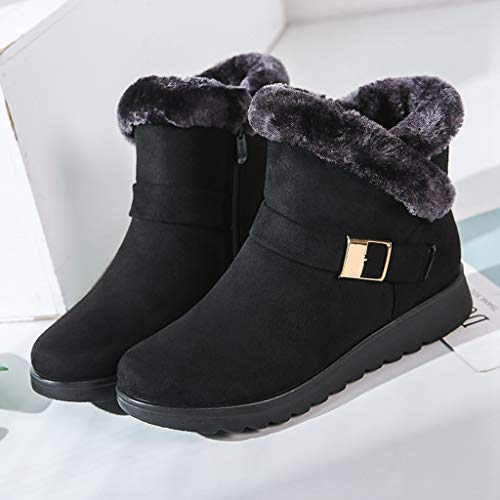 MIOKE Women's Winter Fur Snow Ankle Boots Buckle Suede Waterproof Zipper Anti-slip Warm Snow Short Booties3