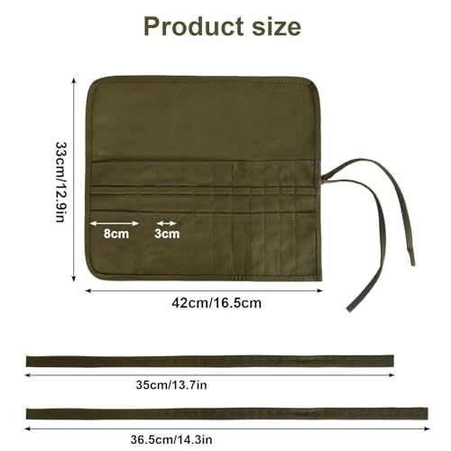 Miniatura 2 de Bolsa De Lona Con 22 Ranuras Para Pinceles De Pintura - Estuche Enrollable Para Lápices De Arte, Acuarela, Óleo Y Maquillaje Verde