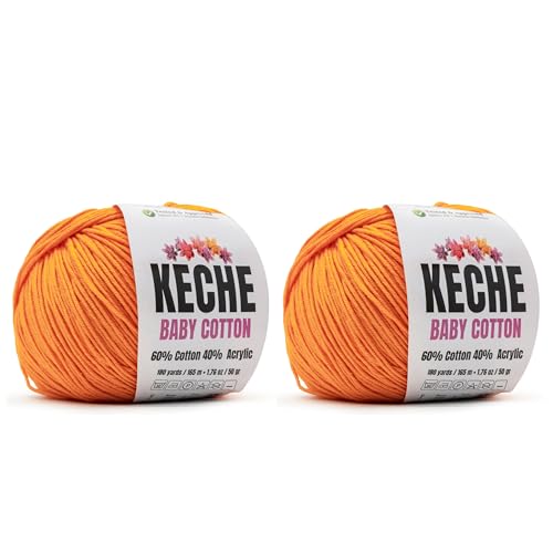 Image of Keche Baby Cotton, 60% Cotton 40% Acrylic Yarn, Soft Cotton Yarn for Crochet and Knitting, Amigurumi Yarn 4 Skeins /Balls [1.76 Oz (50g) / 180 Yrds (165m)] x 2 Pumpkin