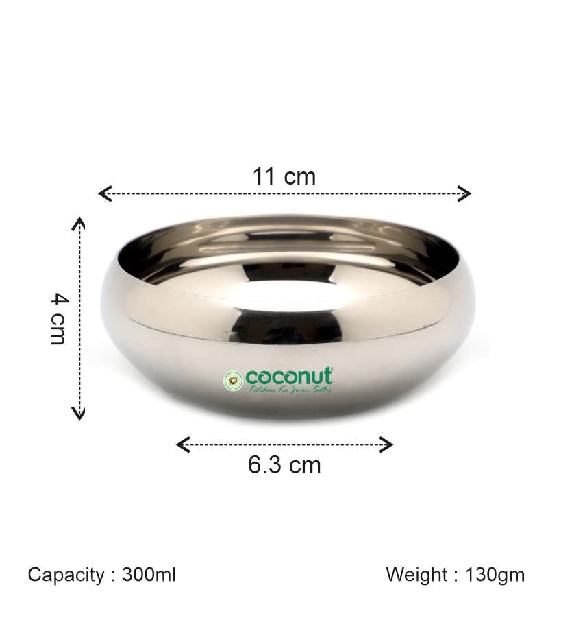 Image of coconut Stainless Steel Serving Bowl Set of 6, 300 ml Heavy Duty Metal Bowls for Salad, Pasta, Snacks, Desserts & Side Dishes, Mirror Finish Rust Resistant BPA Free Bowls