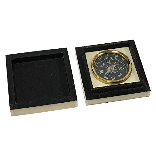 Brújula caja vintage en hueso ox con diseño navío 3x3x1.1 pulg miniatura 3