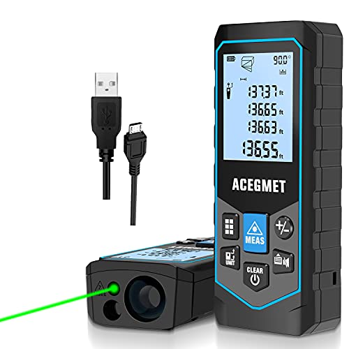 Laser Measure, Green Beam Laser Measurement Tool with Angle Sensor, 196Ft M/in/Ft Rechargeable Laser Measure Device, Backlit LCD Laser Distance Measure for Pythagorean, Distance and Volume Measuring