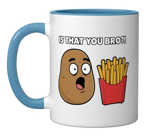 Is That You Bro? Funny Potato French Fry Men Women Kids Ceramic Mug, Blue/White