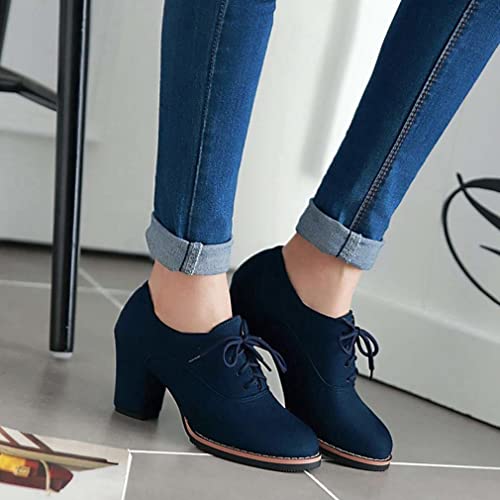HINDOLA Women’s Block Heel Pumps Comfort Oxfords Shoes Lace up Dress Shoes Chunky Mid Heels Ankle Boots4
