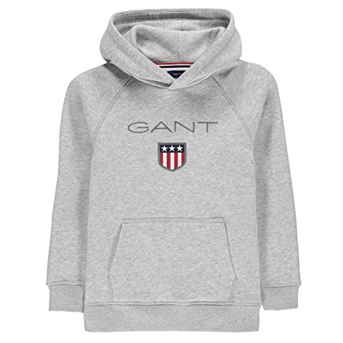 GANT Boys' Shield Logo Sweat Hoodie (Light Grey Melange), 11-12 Years (Size: 146/152)
