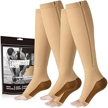 cerpite Zipper Compression Socks - 2 Pairs Open Toe Compression Stockings for Men Women 15-20mmHg,Suit for Running, Sport