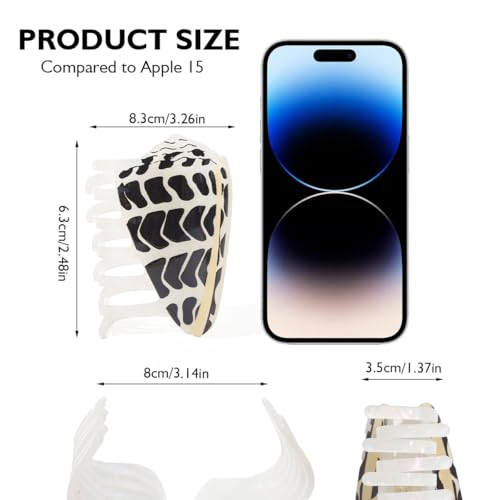 Seashell Digital Print Hair Claw Clip Large - Black Tortoise Pattern with Hebrew & Textile Cone Design, Summer Holiday Hair & Bag Accessory (3.26")