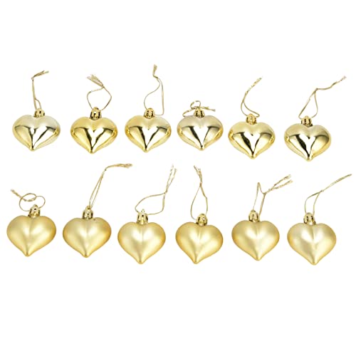 yaogohua Decoraciones Navideñas 12 Piezas Adorno Navideño En Forma De Corazón Adornos para árboles De Navidad De PVC Decoraciones Colgantes para La Fiesta del Día De San Valentín(Dorado)