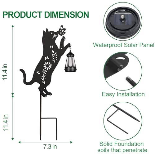 Pawatee Solar Garden Stake Decorative Lantern for Outdoor, 2 Pack Metal Cat Silhouette Lights for Lawn, Pathway, Patio, Yard Outdoor Decor Gifts for Women Mom and Grandma by Pawatee - Image 2