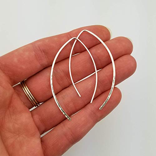 2 Inch Handmade Argentium Sterling Silver Hammered Threader Earrings Open Hoop 18 Gauge (1.0Mm) #TOP1