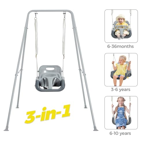 image for FUNLIO 3-in-1 Toddler Swing Set with 4 Sandbags, Indoor/Outdoor Baby S