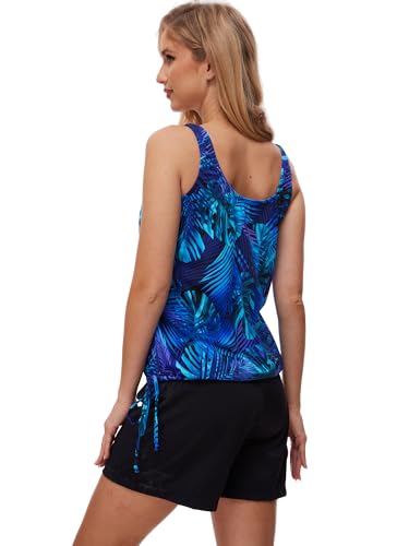 BIMEI Women's Mastectomy Swimsuit Tankini Top Blouson Tummy Hiding Side Tie Bathing Suits Cover-up Shorts with Panty,2382