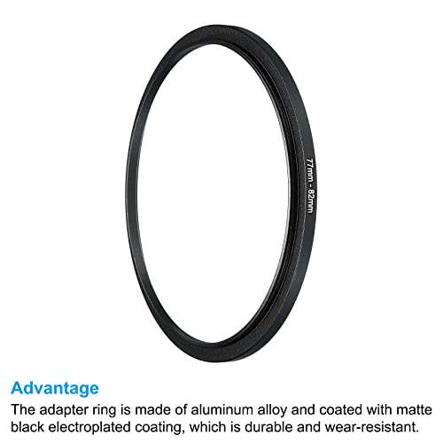 PATIKIL 77mm-82mm Metal Step Up Ring, Camera Lens Filter Adapter Ring Aluminum Filter Adapter Ring for Camera Lenses Hood, Black - Image 4
