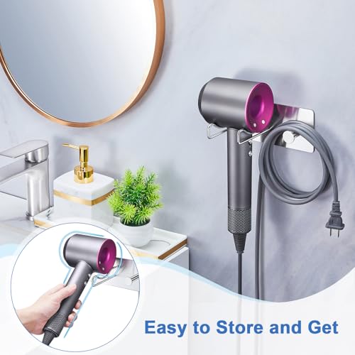 Soporte para secador de pelo de pared de acero inoxidable plateado 7