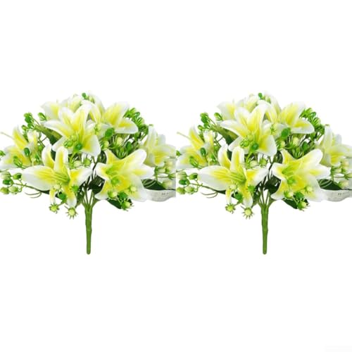 Ramo de lirios de seda artificial con 9 cabezas, ramo de lirios artificiales realistas, para decoración del hogar y eventos con detalles realistas y uso duradero (amarillo)