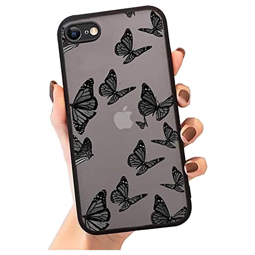 SUBESKING for iPhone 7/8/SE 2020 Butterfly Case,Translucent Matte Soft TPU Bumper Case Cute Animal Print Pattern Design Women Girls Teen, Hard PC Back Clear Protective Phone Cover 4.7 Inch Black