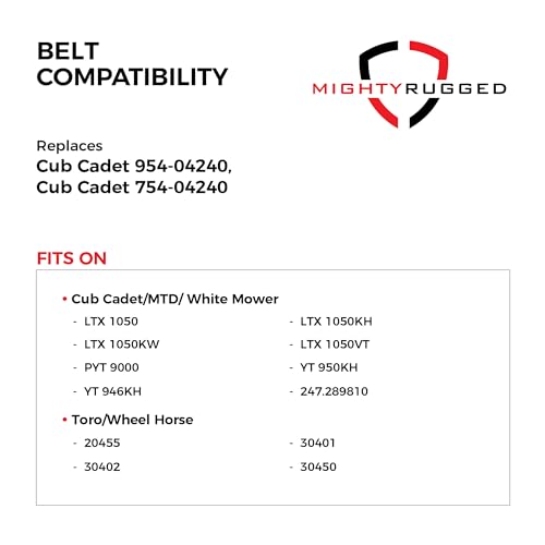 Image of MightyRugged 954-04240 Deck Belt Replacement for Cub Cadet - 162.9 inch - Heavy-Duty, Durable, Aramid Cord Drive Belt for Cub Cadet LTX1050, LTX1050VT, SLTX1050, LTX1050KH, LTX1050KW