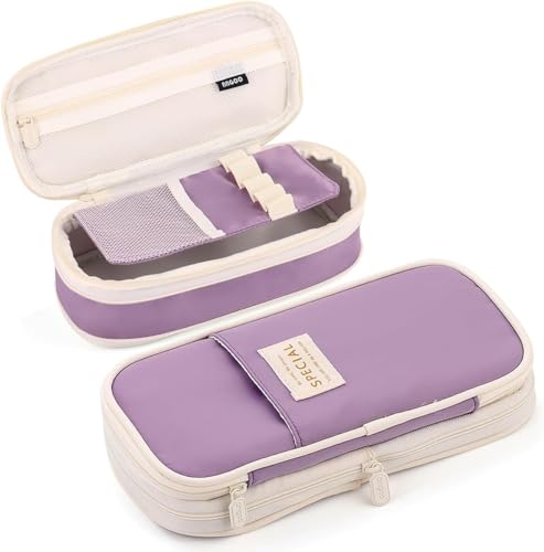 Image of PRANIJ Cute Aesthetic Large Capacity Expandable Pencil Case Pouch with Zipper Portable Office Stationery Desk Organizer for School Collage Boys Girls Adults Women Men (Rich Purple)