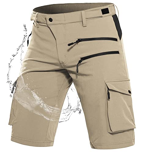 Wespornow Men's Hiking Cargo Shorts: 5 Zipper Pockets & 4-Way Stretch (Beige, Small)