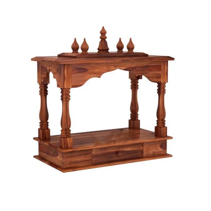 Image of Sheesham Wood Temple Solid Wood Classic Wooden Temple for Home, Office Pooja Mandir with 1 Drawer for Storage Home Decoration | Wall Devghar