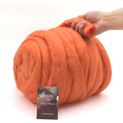Hobby YARN – Softy Charme – 100% Schurwolle, XXL Merino Wolle, Extra dicke Filzwolle, Filzgarn, Trocken- und Nassfilzen, Handstricken, Decken, Babydecken, Haustierbett (45748 - Sunset Ember, 250g)
