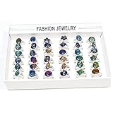 YITANA Plant Dried Flower Cut Mood Rings 36 Pieces/Lot with Jewelry Box Bulk Crystal Jewelry Wholesale (flower)