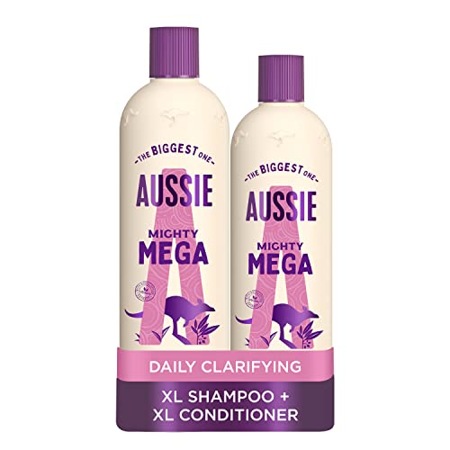 Aussie Mega Shampoo and Conditioner Set, Hair Care for Dry Damaged Hair, Vegan Shampoo and Conditioner, Silicone Free, XL Value Pack, 1145ml, Pack of 2.