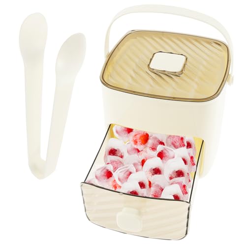 Cubitera 2 en 1 con cajón, presión de un botón de 2 capas, forma de freidora de aire caliente, caja de cubitos de hielo con pinza de hielo, práctico almacenamiento, aislamiento de olores, para casa,
