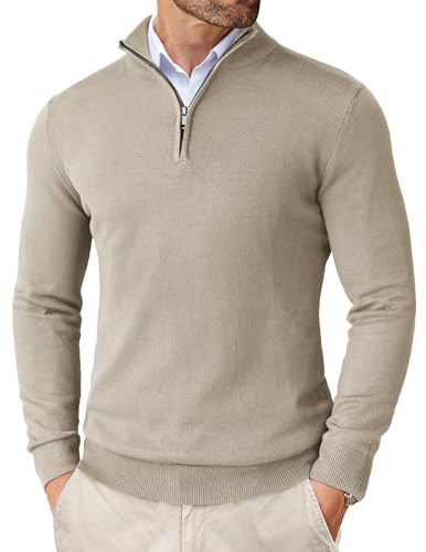 Image of COOFANDY Men's Quarter Zip Up Sweaters Slim Fit Lightweight Mock Pullover