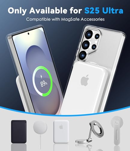 Image of DIZORO TPU Magnetic 360 Ring Stand Case Fit for Samsung Galaxy S25 Ultra Case, Compatible & Wireless Charging,Military Grade Drop Tested,Translucent Hard Kick Back Cover (White)