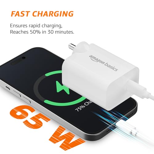 Image of amazon basics 65W Type C Port Charger | Speed Technology | Laptop & Mobile Charging Support | GaN Technology