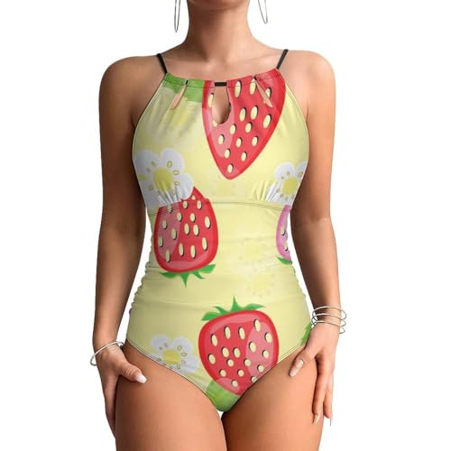 Maillot de bain contrôle ventre femme : gainage parfait et motif fraise mignonne
