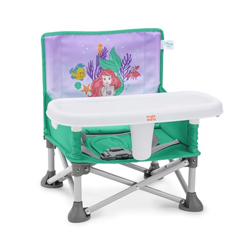 Image of Bright Starts Disney Princess Ariel Pop 'N Sit Portable Booster, Indoor/Outdoor Use, Floor Seat with Feeding Tray, 6 Mos - 3 Yrs