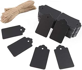 HAKACC 100pcs Black Paper Gift Tags with Free 100 Root Natural Jute Twine(Water Ripple)