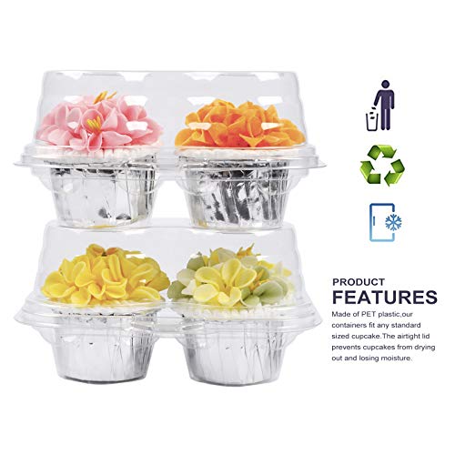 Sharlity Plastic Cupcake Containers 2 Compartment Disposable Cupcake Holders Plastic Cupcake Carrier with Deep Dome(50 Pack)
