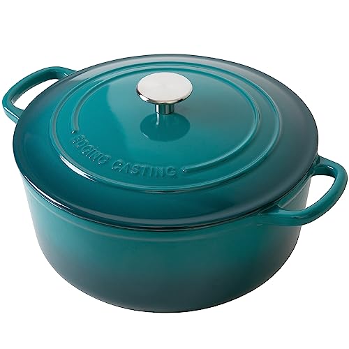 EDGING CASTING Dutch Ovens with Lid, Enameled Cast Iron Covered 5.5 Quart Dutch Oven with Dual Handle, Darkcyan - Thumbnail 2