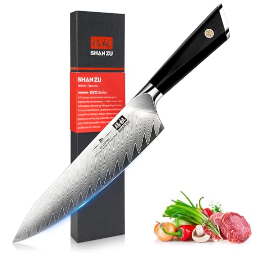 SHAN ZU Damascus Chef Knife 8inch, 67-Layer High Carbon Steel Kitchen Knife,Ultra Sharp Japanese Chef Knife,Professional Kitchen Utility Knives with G10 Ergonomic Handle Cooking Knife wiith Gift Box