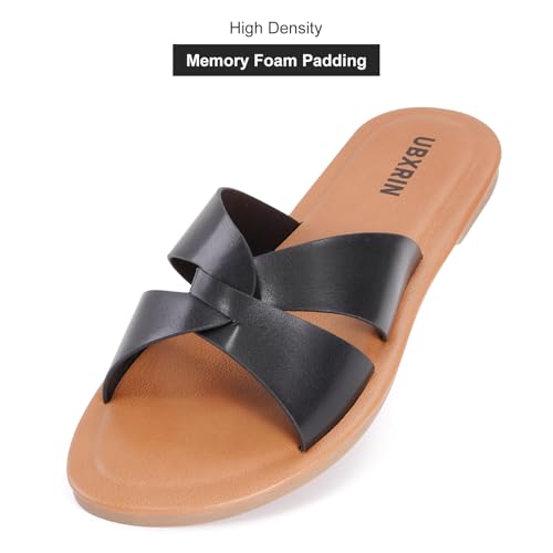 UBXRIN Womens Minimalist Memory Foam Comfortable Slide Sandals Summer Casual Soft Leather Flat Slippers2