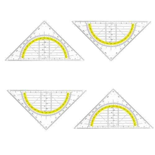 Voarge 4 escuadras de 16 cm, transparentes, flexibles para dibujar círculos, adecuado para estudiantes, oficina, diseñador, pintura