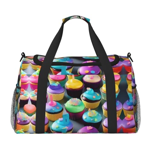 Colorful Happy Birthday Cupcakes print Personal Item Bag Large Duffel Bag Travel Bag Weekender Bag Gym Bag Tote Duffel bag