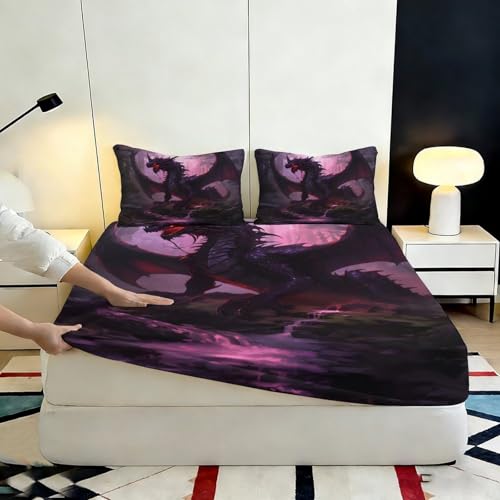 Linge de lit dragon drap housse microfibre 3D antidérapant 200x200cm - 7