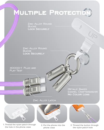 Image of Phone Lanyard Charging Cable, Type-C to USB-C 120cm 240W Fast Quick Charge Crossbody USB-C Strap 480Mbps Data Sync Anti Theft Purple Shoulder USB2.0 OTG Cord