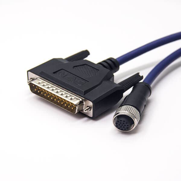 25Pin D-Sub Cable Male Straight to M12 Female 17 Pin A-Coding Blue Cable Cordset 1M AWG26